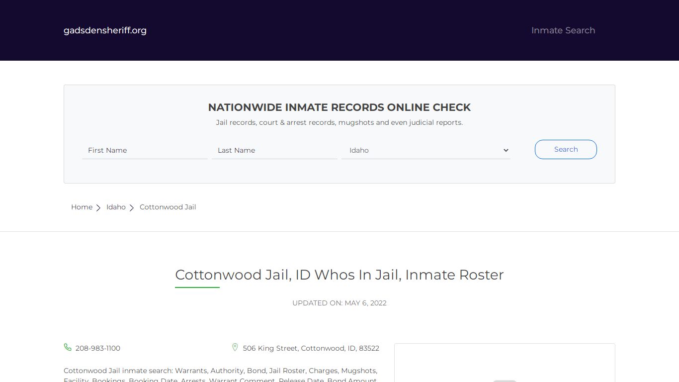 Cottonwood Jail, ID Inmate Roster, Whos In Jail